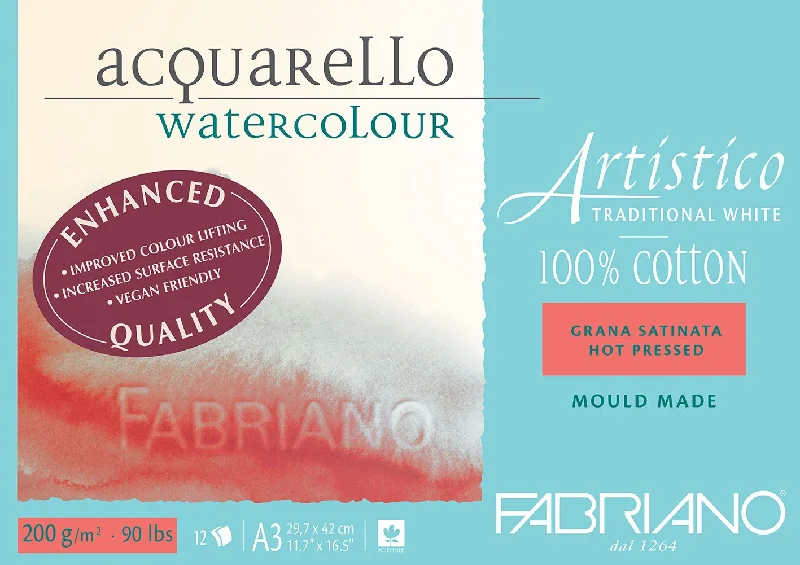 Art supplies for making commemorative plaques​ Fabriano Artistico Watercolour Enhanced 200gsm Hot Press 12 Sheet Pads