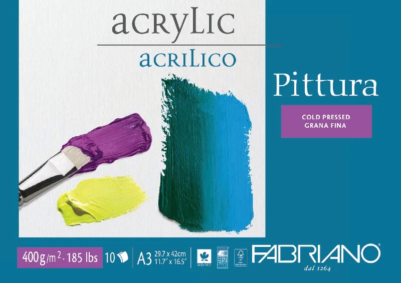 Art supplies for mixed - media collages​ Fabriano Pittura 400gsm 10 Sheet Acrylic Pads