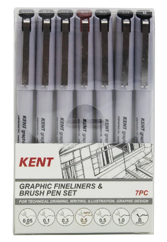 Art supplies for making commemorative plaques​ Kent Graphic Fineliner & Brush Pen Set Of 7