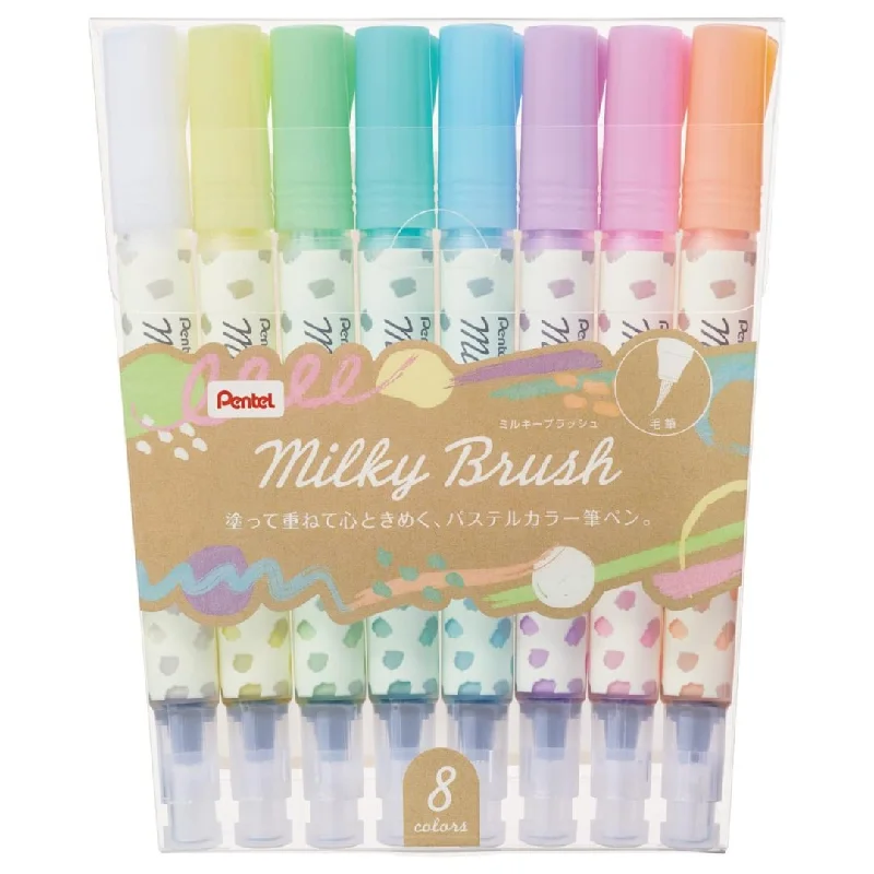 Brush - lettering art supplies for modern calligraphy​ Pentel Milky Brush Color Pen-Pack of 8