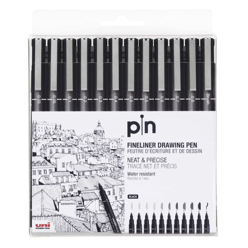 School - grade art supplies for classroom projects​ Uni Pin Permanent Fineliners Drawing Set of 12