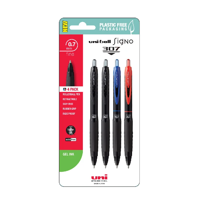 Painting and handicraft supplies for sports - themed projects​ Uni Signo 307 0.7mm Fine Assorted Retractable Pens Set of 4
