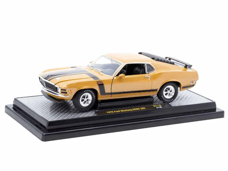 Carnival model toys with game booths​ 1970 Ford Mustang BOSS 302 Gold Metallic with Black Stripes Limited Edition to 6250 pieces Worldwide 1/24 Diecast Model Car by M2 Machines