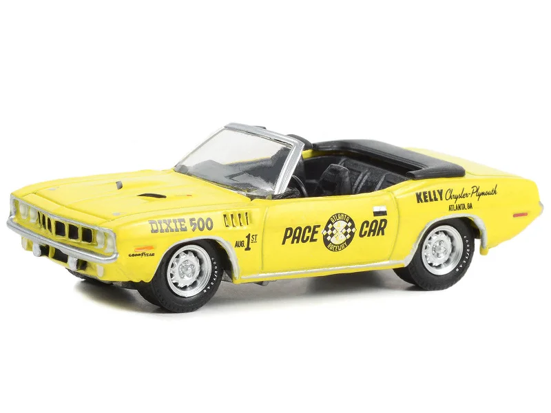 Desert - oasis model toys for geographical exploration​ 1971 Plymouth Barracuda Convertible "Dixie 500 Pace Car" Yellow "Hobby Exclusive" Series 1/64 Diecast Model Car by Greenlight