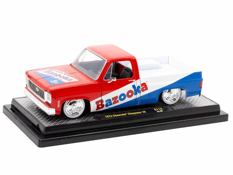 Pirate ship model toys for adventurous play​ 1973 Chevrolet Cheyenne 10 Pickup Truck Red and Blue with White Stripe "Bazooka Bubble Gum" Limited Edition to 6250 pieces Worldwide 1/24 Diecast Model Car by M2 Machines