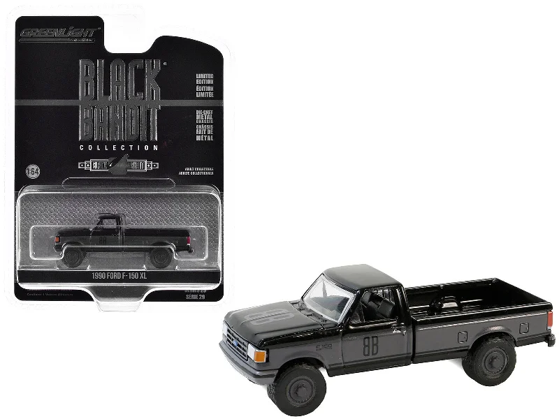 Science - museum model toys for educational exhibits​ 1990 Ford F-150 XL Pickup Truck Black with Gray Sides "Black Bandit" Series 29 1/64 Diecast Model Car by Greenlight