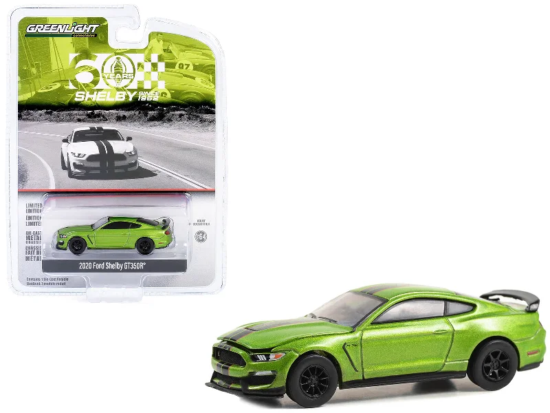 Airport model toys with planes and runways​ 2020 Ford Shelby GT350R Lime Green Metallic with Black Stripes "Shelby 60 Years Since 1962" "Anniversary Collection" Series 16 1/64 Diecast Model Car by Greenlight