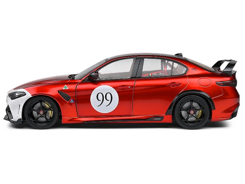 Construction vehicle model toys for toddlers to explore engineering concepts​ 2022 Alfa Romeo Giulia GTAm #99 Red Metallic with Black Top and Italian Flag Stripes "Mugello 1969" Livery "Competition" Series 1/18 Diecast Model Car by Solido