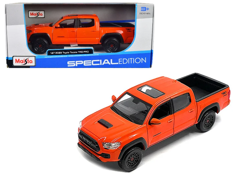Monster truck model toys for extreme - vehicle play​ 2023 Toyota Tacoma TRD PRO Pickup Truck Solar Octane Orange with Sunroof "Special Edition" Series 1/27 Diecast Model Car by Maisto