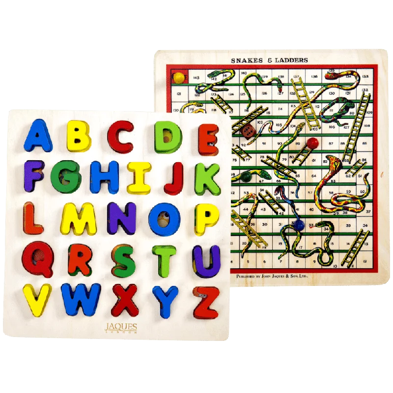 Wooden play schools for educational role - play​ Alphabet Toy with Snakes and Ladders Set