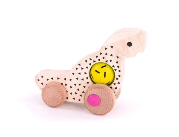 Wooden solar - powered toys for eco - friendly fun​ Bajo Dinosaur on Wheels Vintage