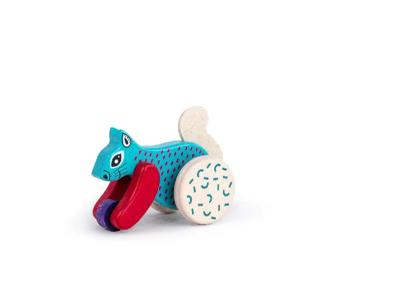 Wooden play museums for cultural exploration​ Bajo Squirrel on Wheels - Blue