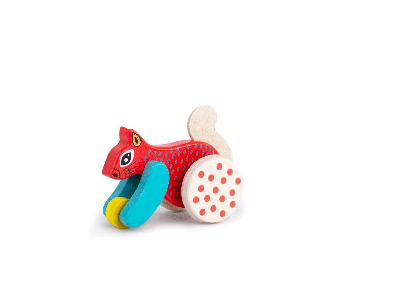 Wooden play train stations for train play​ Bajo Squirrel on Wheels - Red