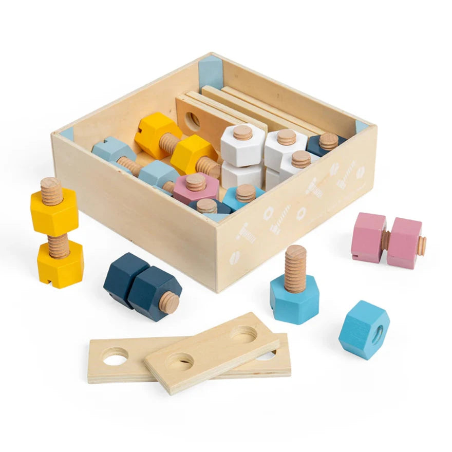 Wooden yo - yos for classic play​ Bigjigs Toys Crate of Nuts & Bolts