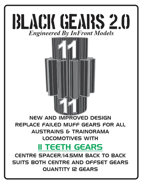 Windmill model toys for exploring renewable energy concepts​ Black Gears 2.0 – to suit Austrains & Trainorama Models – 11-Teeth Gears (12pc)