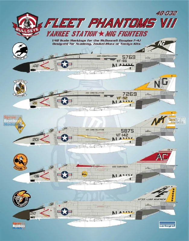 Military tank model toys for collectors interested in warfare history​ Bullseye Model Aviation 1/48 Decals 48032 - F-4J Phantom II Fleet Phantoms
