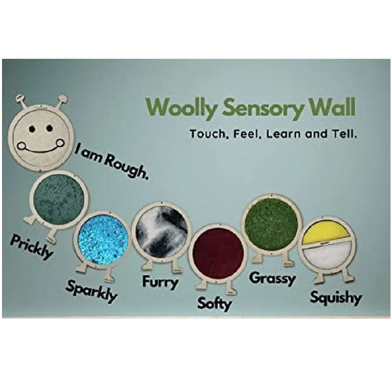 Wooden play construction sites for building play​ Caterpillar Woolly Sensory Wall