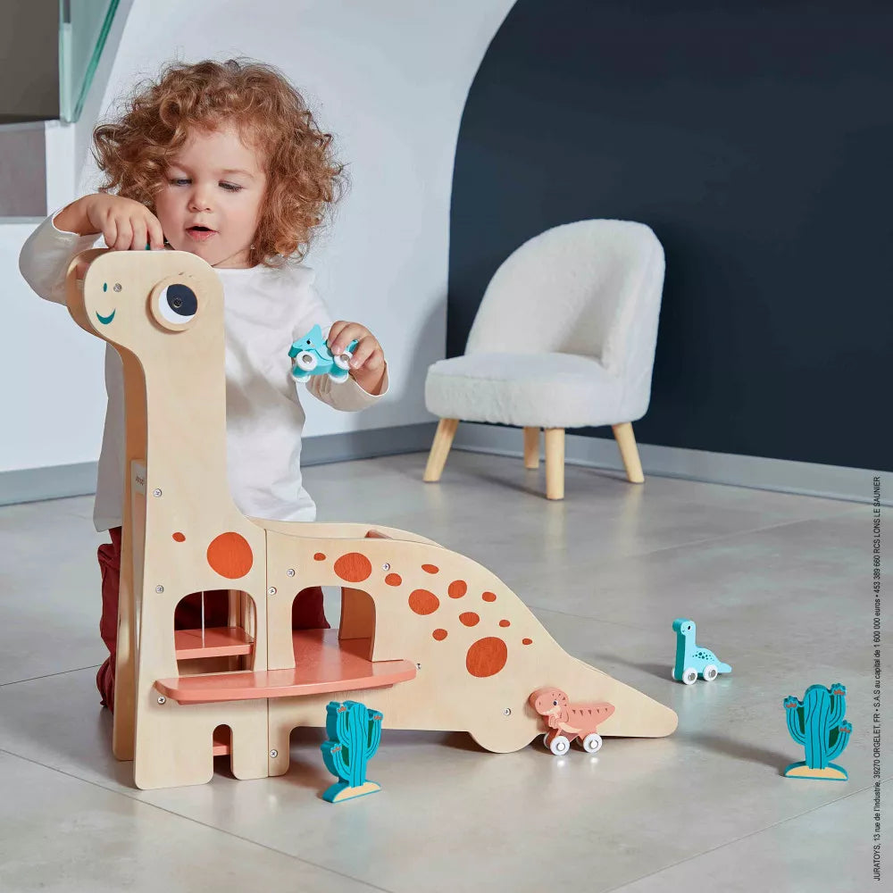 Wooden play garages for car storage​ Wooden Dinosaur Garage