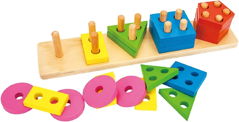 Wooden play farms for rural - themed play​ Five-column shape matching