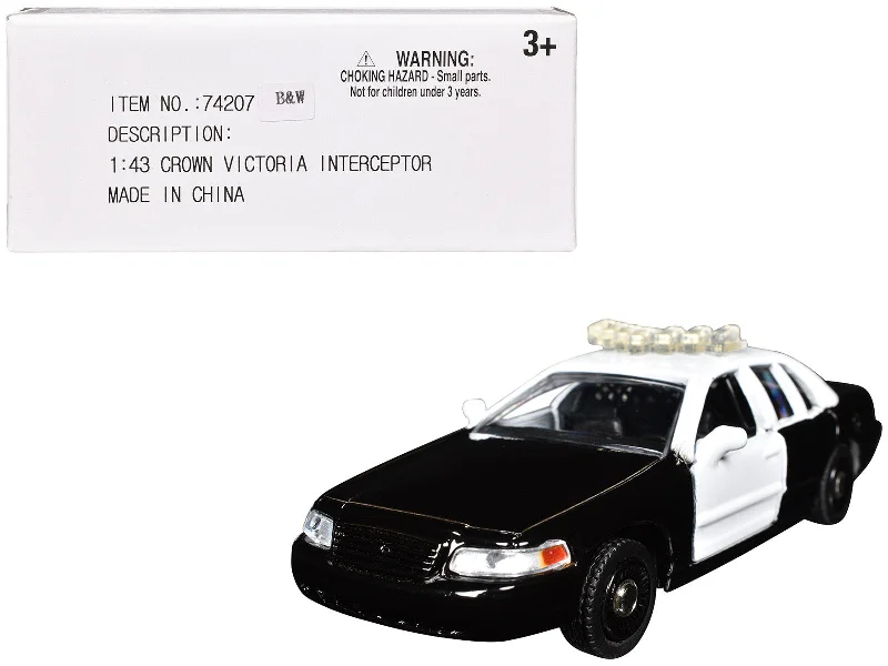 Natural - history - museum model toys for wildlife displays​ Ford Crown Victoria Police Interceptor Black and White 1/43 Diecast Model Car by Motormax