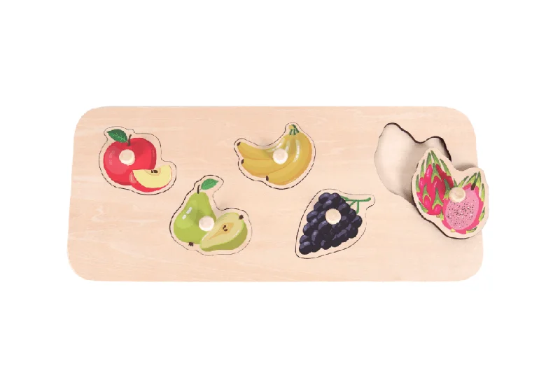 Wooden teeter - totter toys for social play​ Fruits Knob Puzzle (5 piece)