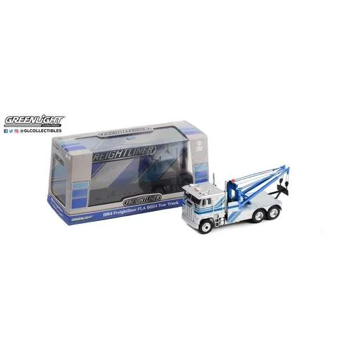 Train stations with modern facilities​ Greenlight 1/43 1984 Freightliner FLA 9664 Tow Truck - Silver with Blue Stripes