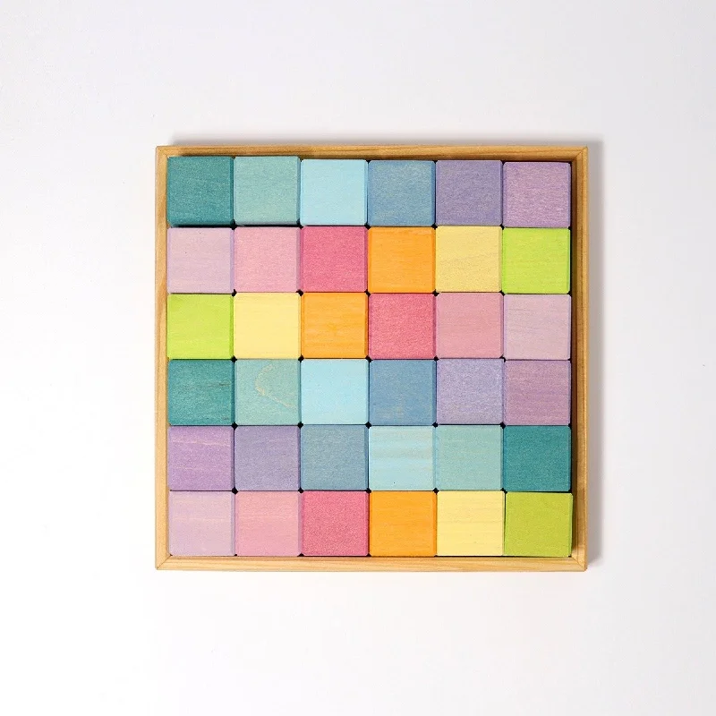 Sustainable wooden toys made from recycled wood​ Grimm's Square Mosaic Pastel 36 Pieces