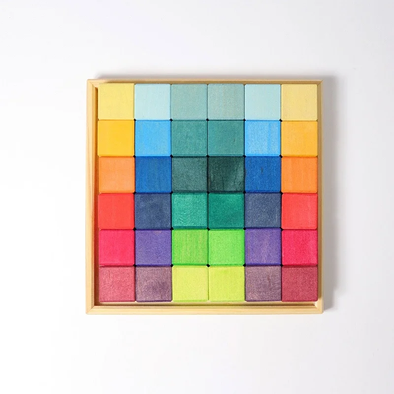 Wooden alphabet toys for early literacy​ Grimm's Square Mosaic Rainbow 36 Pieces
