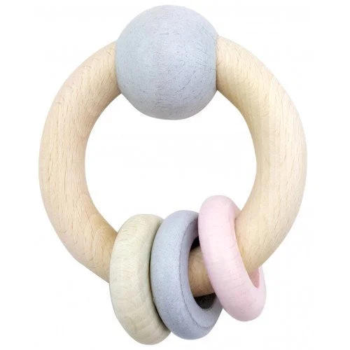 Wooden musical boxes for soothing melodies​ Hess-Spielzeug - Rattle Round With Ball & 3 Rings Natural Pink
