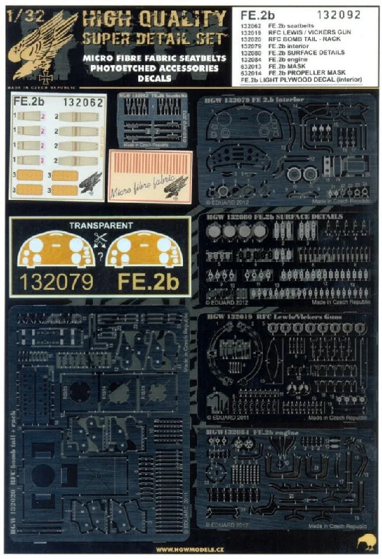 Military tank model toys for collectors interested in warfare history​ HGW 1/32 scale Super detail set for FE.2b for Wingnut Wings kits - 132092