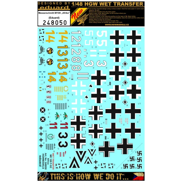 Construction - site model toys with workers and equipment​ HGW 1/48 wet transfer stencils Messerschmitt Bf109 Afrika for Eduard - 248050