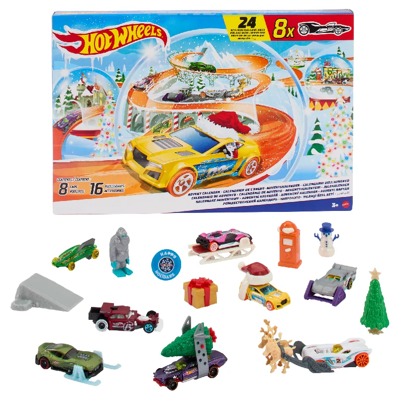 RC helicopters for vertical take - off and landing​ Hot Wheels Advent Calendar 2024, 8 Hot Wheels Toy Cars And 16 Accessories (24 Total Components)