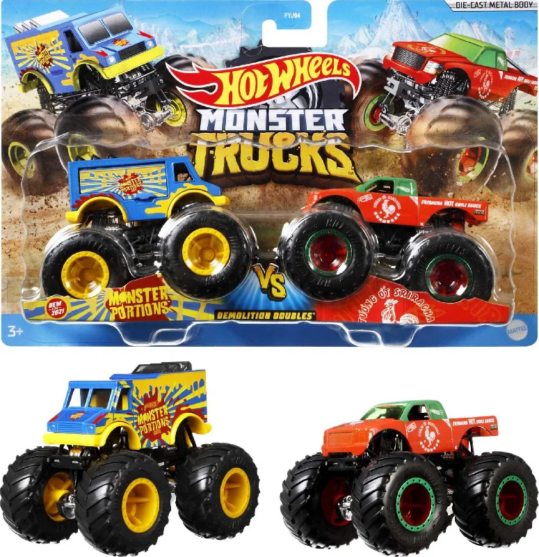 Railroad tracks for train operations​ Hot Wheels Monster Trucks Demolition Doubles, 2-Pack Of 1:64 Scale Toy Trucks