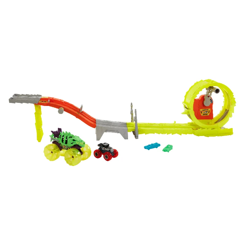 Dump trucks used in mining and building projects​ Hot Wheels Monster Trucks Power Smashers Charge & Chase Challenge Track Set With Oversized Skelesaurus, 1:64 Scale Bone Shaker & 2 Crushed Cars