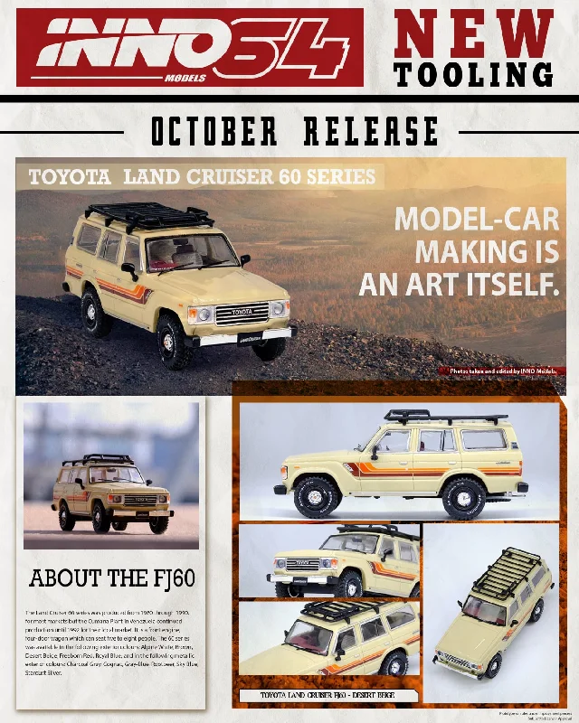 Lighthouse model toys for coastal - themed displays​ INNO Models 1:64 Toyota Landcruiser FJ60 in Desert Beige