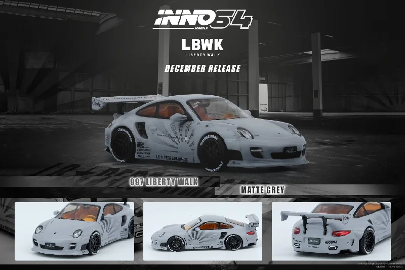 Amusement park model toys with multiple rides​ INNO64 1:64 Porsche 997 Liberty Walk in Matte Grey