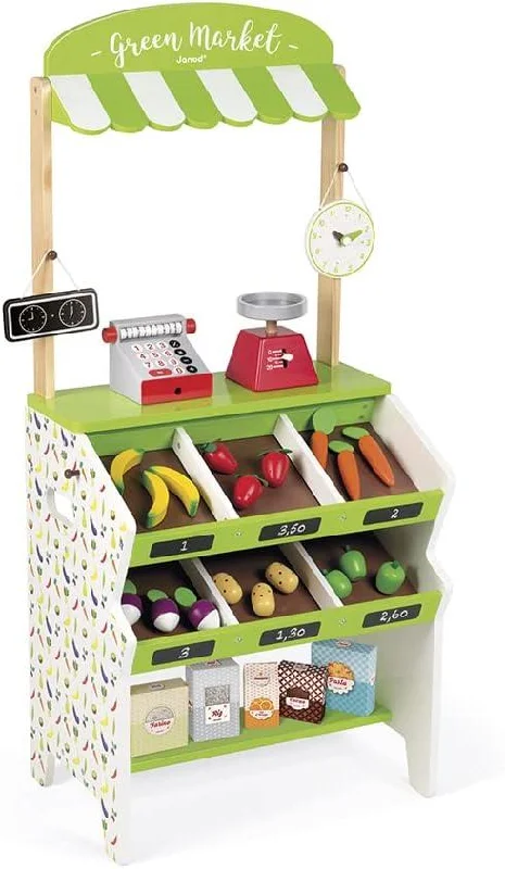 Wooden play motorcycles for vehicle play​ Janod Green Wooden Market Grocery