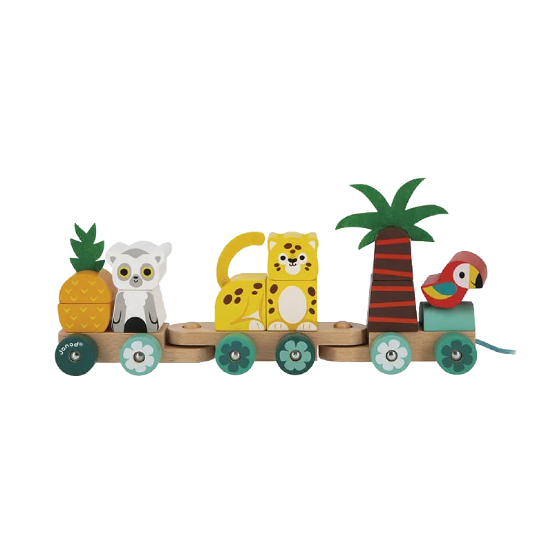 Wooden swing toys for gentle motion​ JANOD Tropik Pull-Along Tropical Train