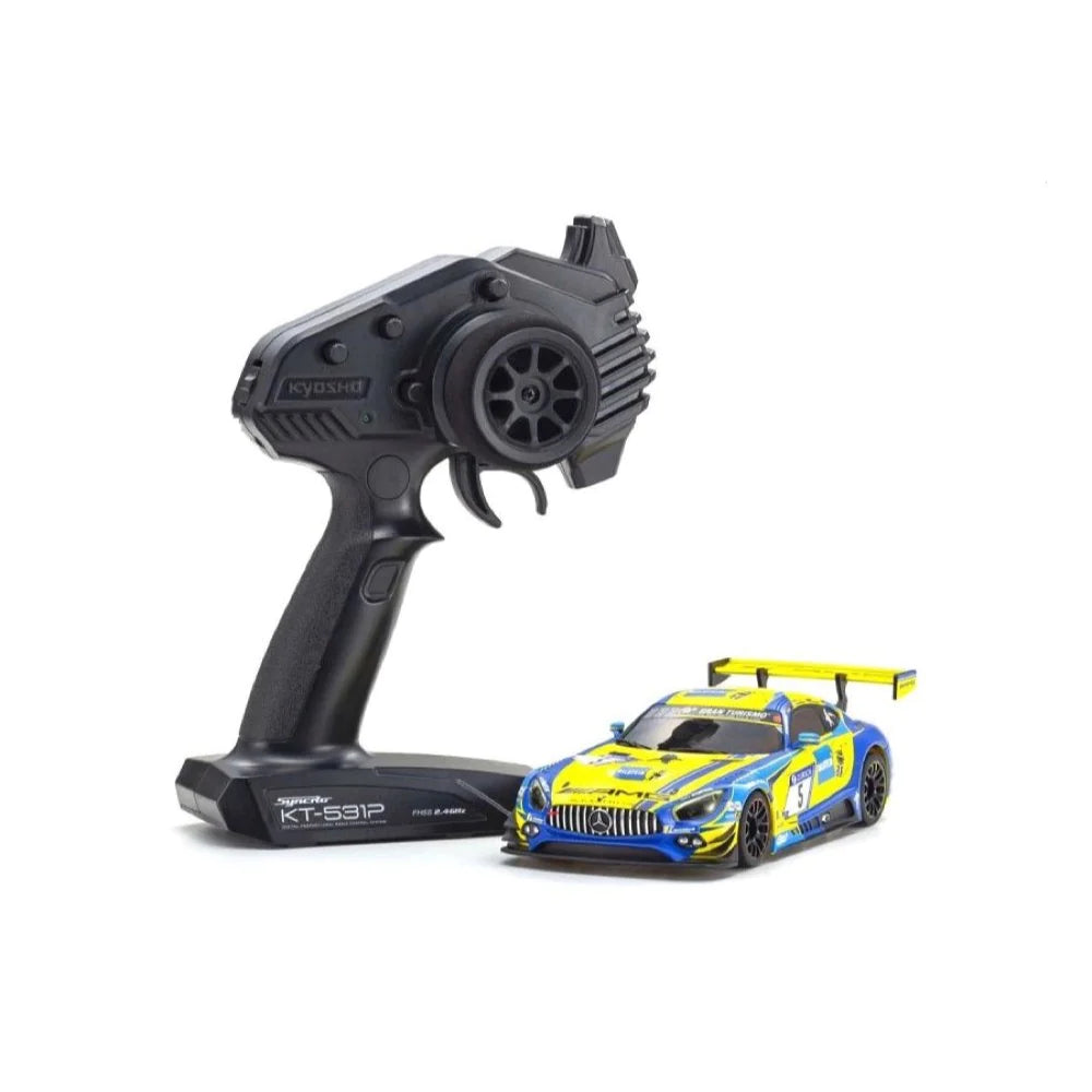 Police cars with high - speed capabilities for law enforcement​ Kyosho MINI-Z RWD MR-03 Readyset Mercedes-AMG GT3 Blue/Yellow