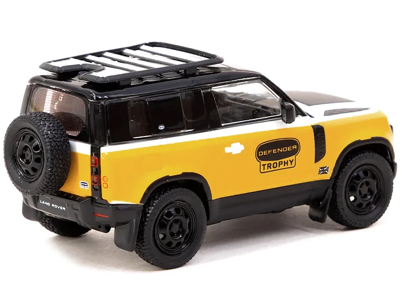 Horse - drawn carriage model toys for historical reenactment​ Land Rover Defender 90 "Trophy Edition" Yellow and White with Black Top and Roof Rack "Global64" Series 1/64 Diecast Model by Tarmac Works