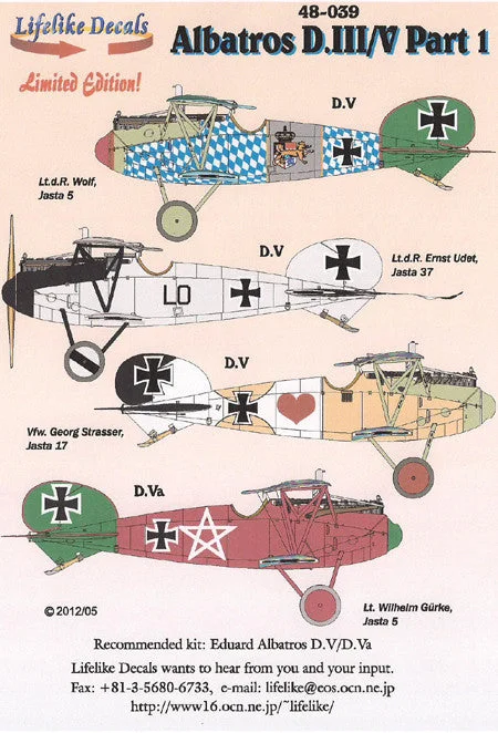 Desert - oasis model toys for geographical exploration​ Lifelike 1/48 decal for Albatros D.III/V Pt 1 for Eduard - 48-039