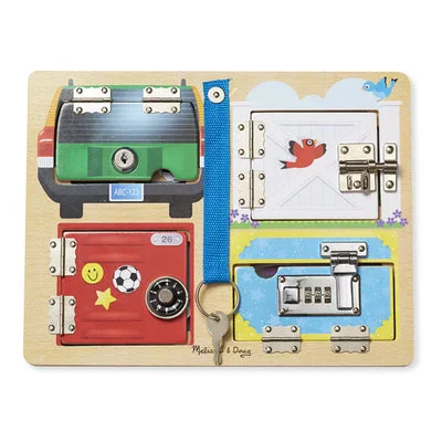 Wooden activity centers for baby development​ Melissa and Doug Lock & Latch Board