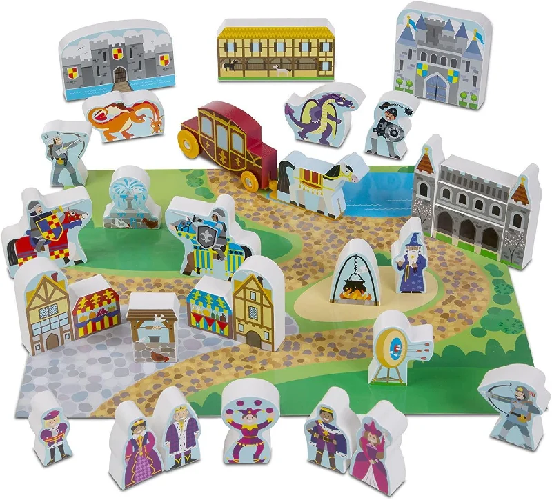 Wooden play spaceships for space exploration play​ Melissa & Doug 10979 Wooden Town Play Set With Storage Tray (32pc)
