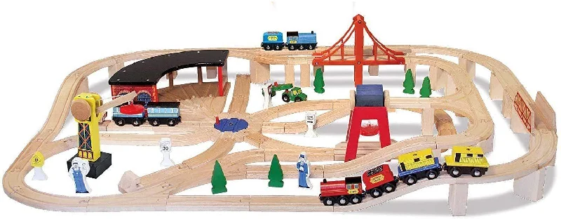 Wooden toy trucks for transportation play​ Melissa & Doug Wooden Railway Set 10701