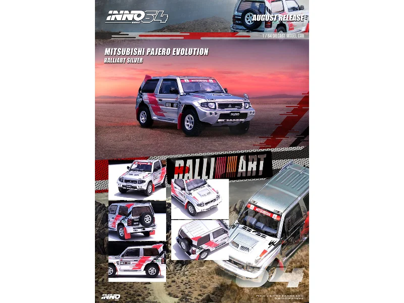 Power - plant model toys for energy - concept learning​ Mitsubishi Pajero Evolution RHD (Right Hand Drive) Silver Metallic with Graphics "Ralliart" 1/64 Diecast Model Car by Inno Models