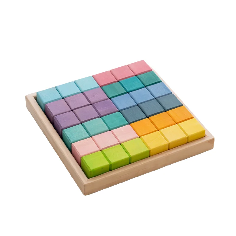 Sustainable wooden toys made from recycled wood​ Prism Play Wooden Building blocks 36 pcs Cubic Macaron