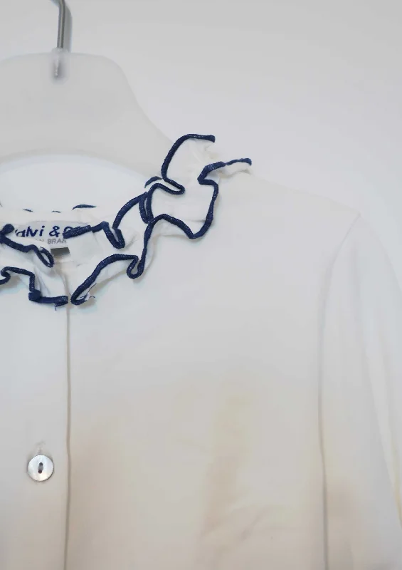 Theater model toys for drama and performance play​ Navy Frill Collar White Jersey Blouse.