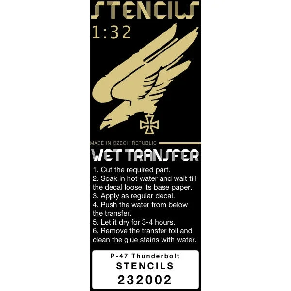 Renaissance - era town model toys for art - history lovers​ HGW 1/32 scale P-47 Thunderbolt -wet transfer stencils - 232002