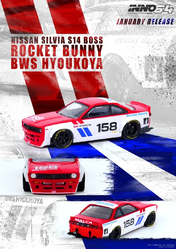 Art - gallery model toys for art - appreciation scenarios​ INNO Models 1:64 Nissan Silvia S14 Rocket Bunny Boss Aero BWS Hyoukoya
