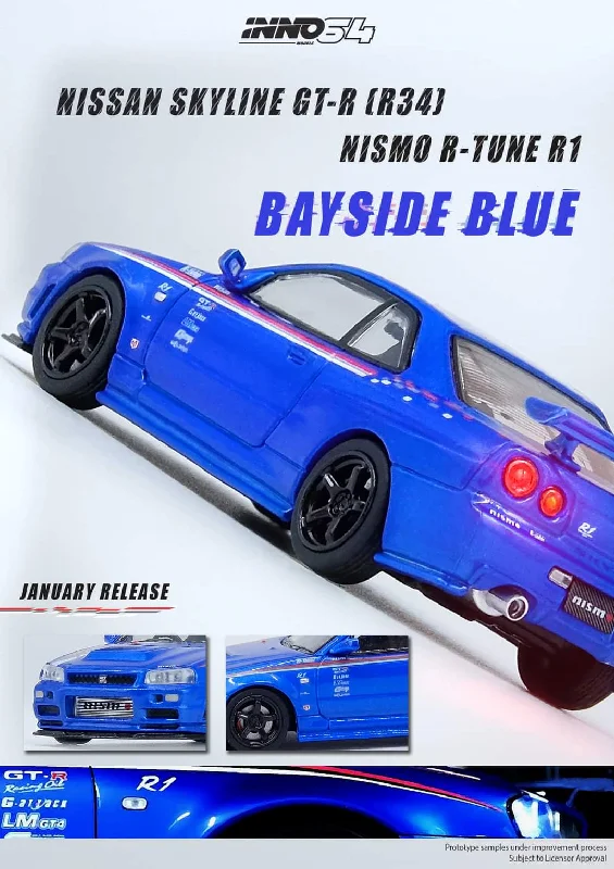 Animal - shaped model toys for wildlife education​ INNO64 1:64 Nissan Skyline GT-R R34 R-Tune R1 in Bayside Blue